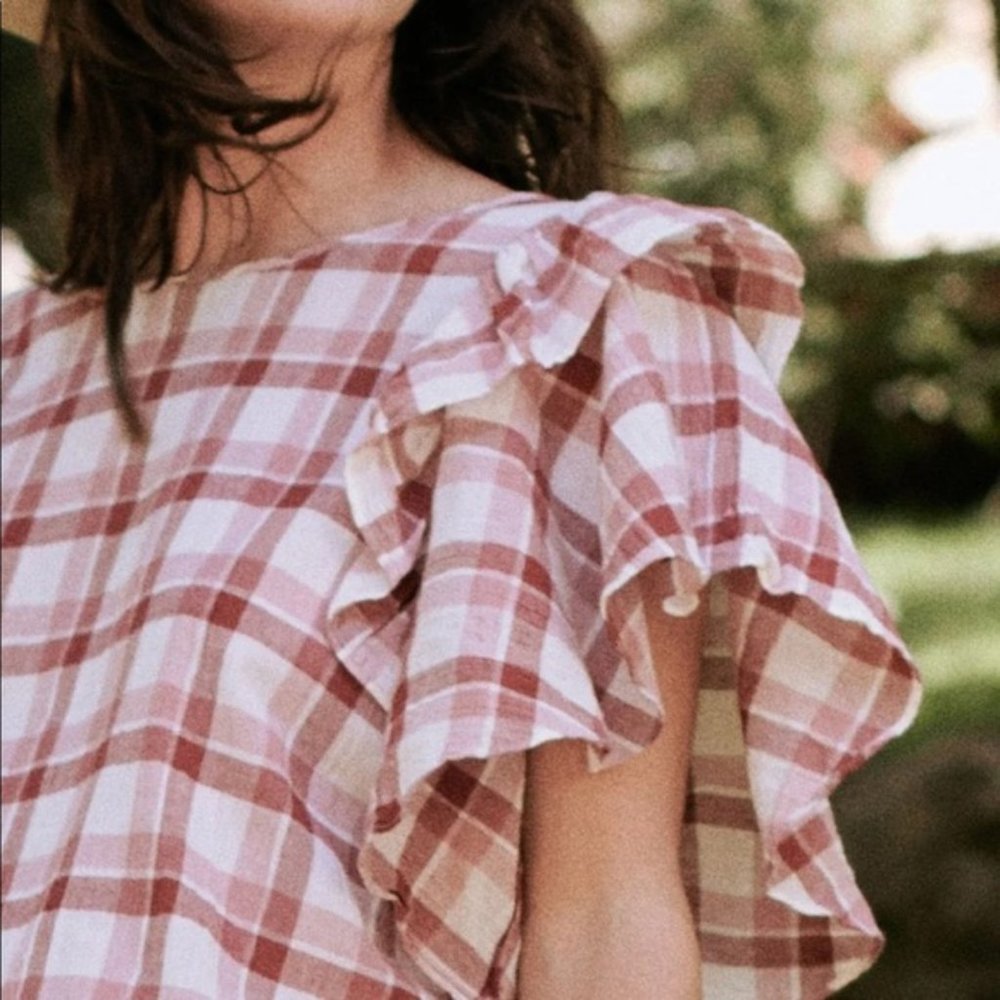 THE GREAT. Whisper Brick Plaid Shirt Size 3 - Picture 5 of 5